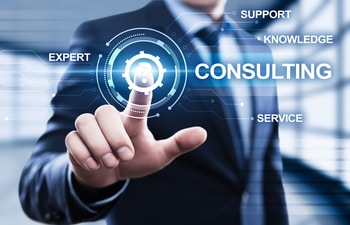 Man touching interface with wording consulting