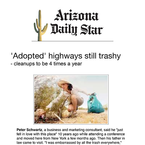 Screenshot of an article: 'Adopted' highways still trashy- cleanups to be 4 times a year