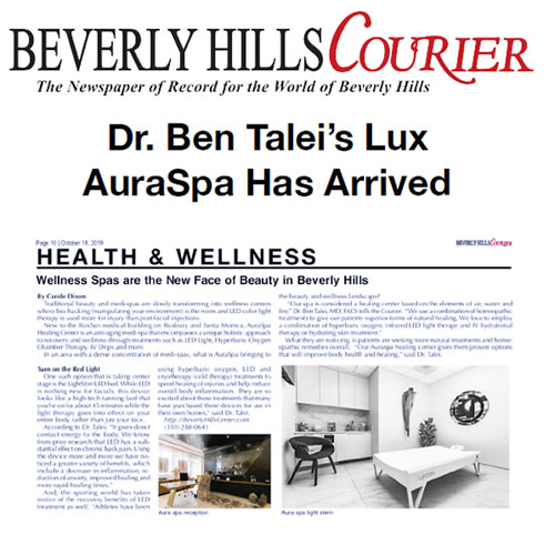 Screenshot of article: Dr. Ben Talei’s Lux AuraSpa Has Arrived