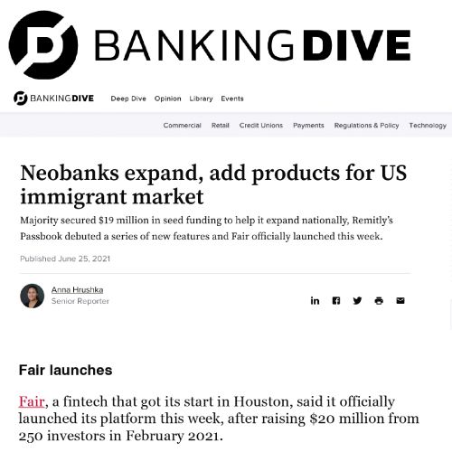 Screenshot of an article titled: Neobanks expand, add products for US immigrant market