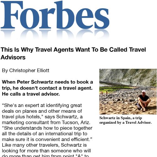 Screenshot of an article titled: This is why travel agents want to be called travel advisors