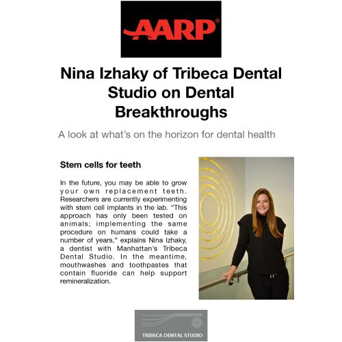 Screenshot of an article titled: Nina Izhaky of Tribeca Dental Studio on Dental Breakthroughs